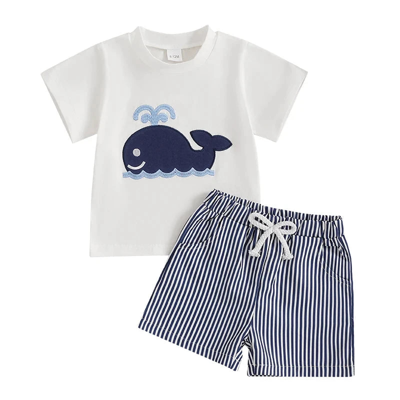 Baby Summer Outfit Set – Cotton T-Shirt & Striped Shorts (6–36M)