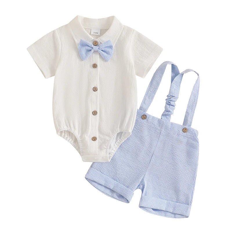 Mimou Little Gentleman Set — cotton romper, dungaree shorts and bow tie