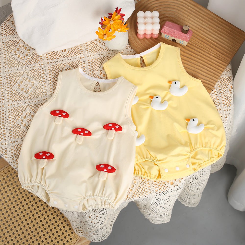 Little Duck 3D Bubble Romper – Sleeveless Snap Bodysuit (0–18M)