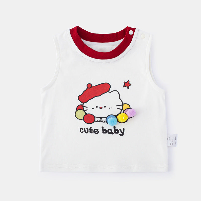 Cute Baby Cat Vest & Red Shorts Set – Sleeveless Two-Piece (3M–2Y)