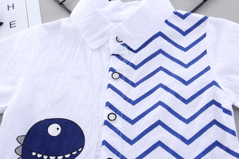 Little Dino Chevron Shirt & Cargo Shorts Set – Button Collar Summer Set (9–36M)    Mimou Babywear