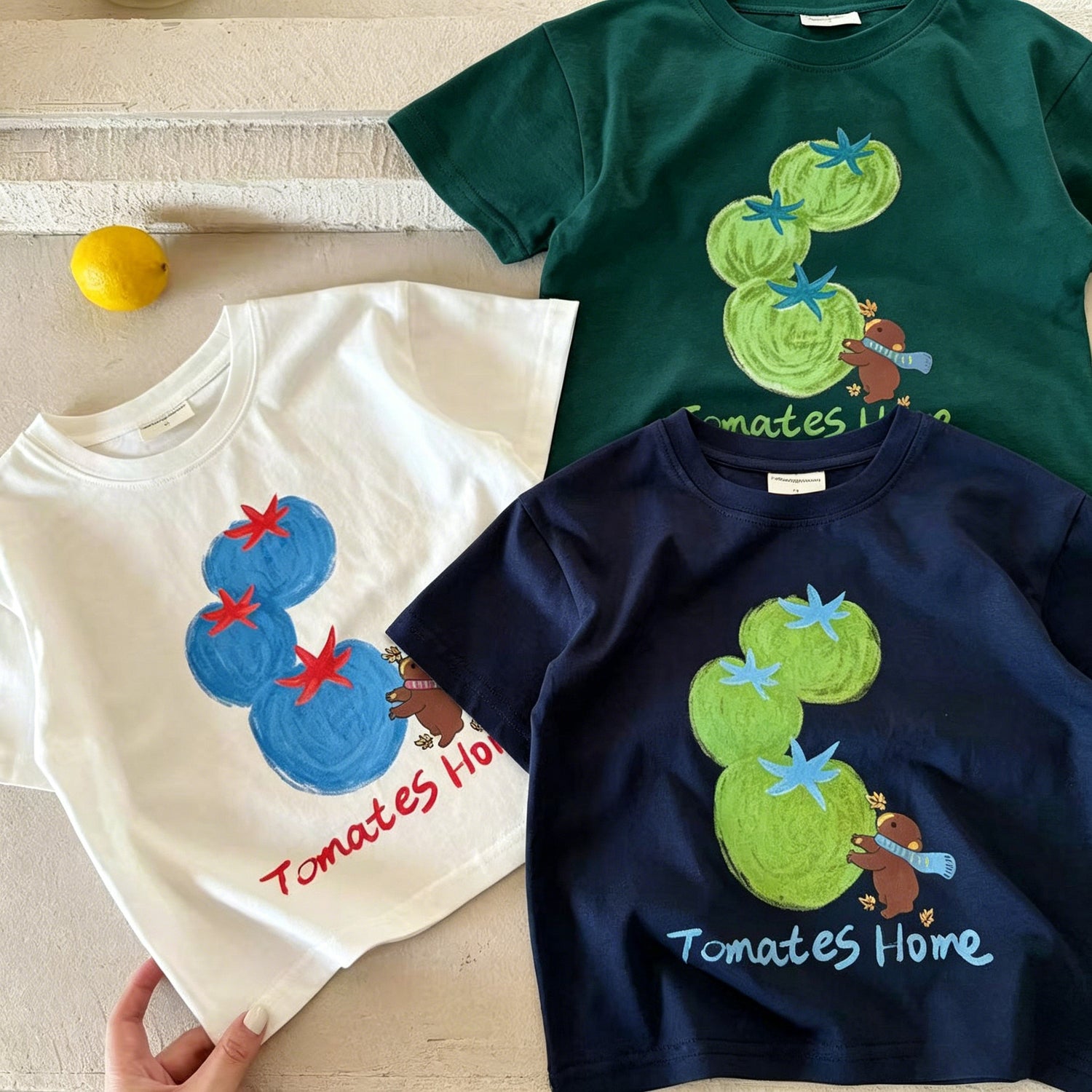 Tomates Home Graphic Tee – Watercolour Print Short Sleeve Cotton T-Shirt (12M–3Y)