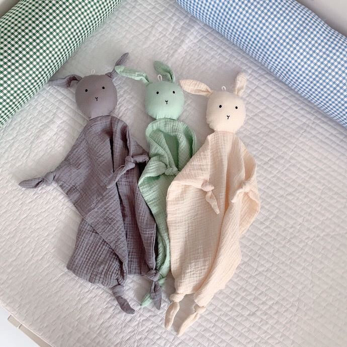 Bunny Muslin Comfort Lovey – Soft Cotton Security Blanket Doll (0M+)