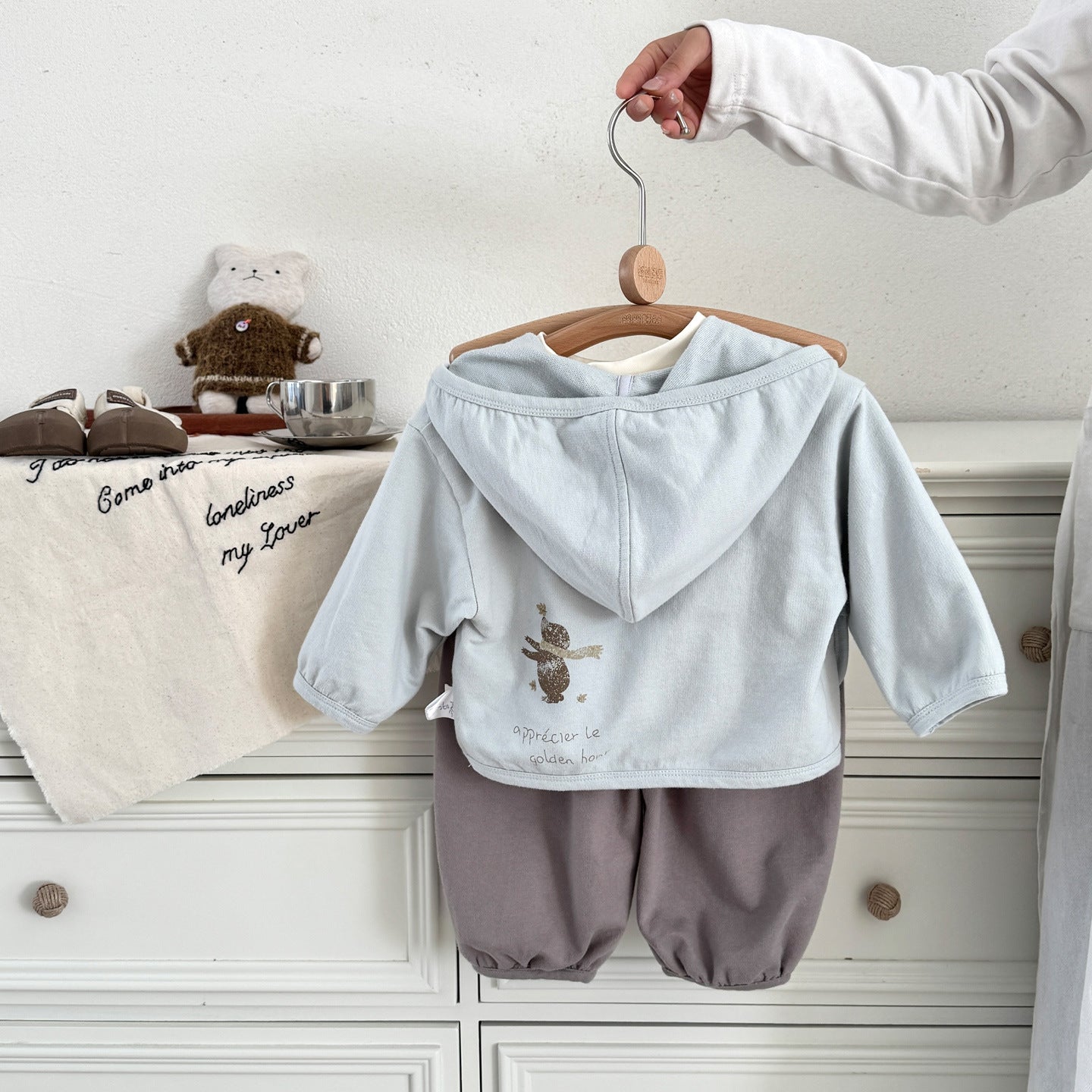 Little Forest Bear 3-Piece Set – Hooded Jacket, Bodysuit & Jogger Pants (3M–3Y)