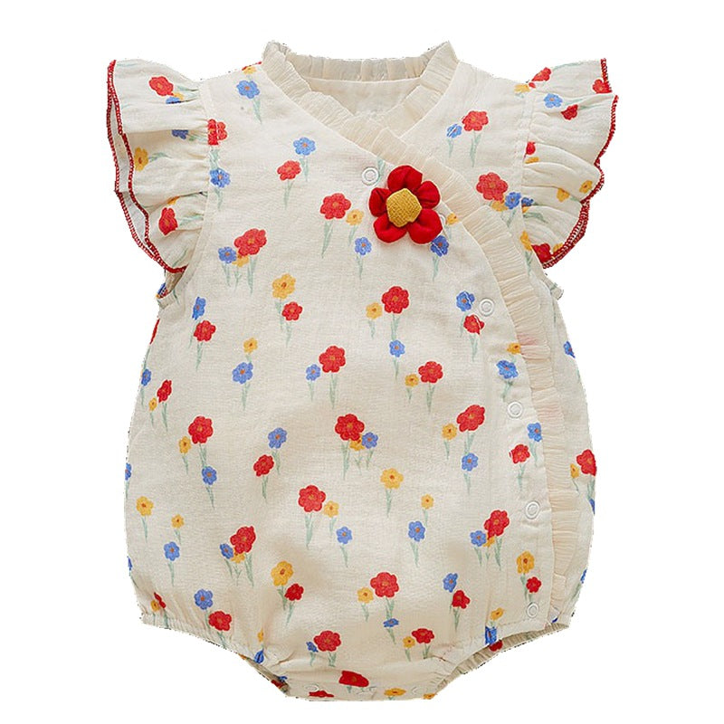 Wildflower Kimono Bubble Romper – Flutter Sleeve 3D Flower Bodysuit (0–12M)