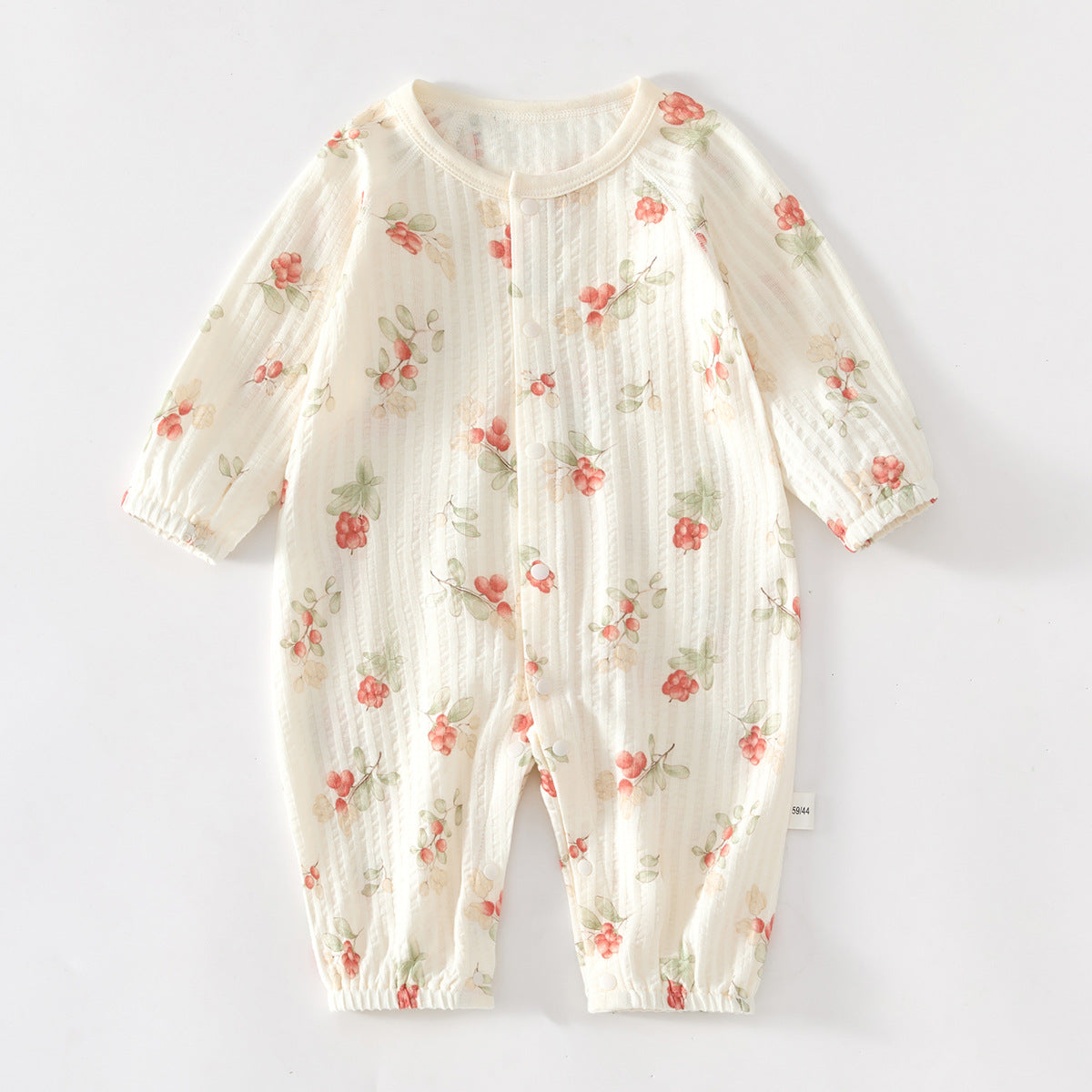 Berry Print Muslin Long Sleeve Romper – Lightweight Cotton Sleepsuit & Home Wear (0–18M)