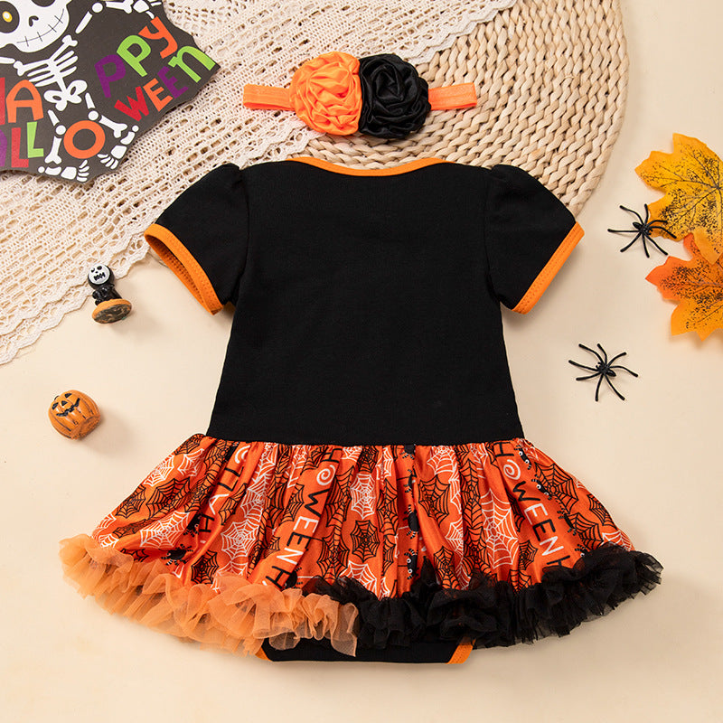 Pumpkin Tutu Romper & Headband Set – Halloween Baby Girl Costume (0–24M)