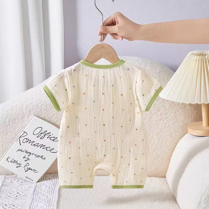 Little Dino Muslin Romper – 3D Dinosaur Short Sleeve Bodysuit (0–18M)    Mimou Babywear