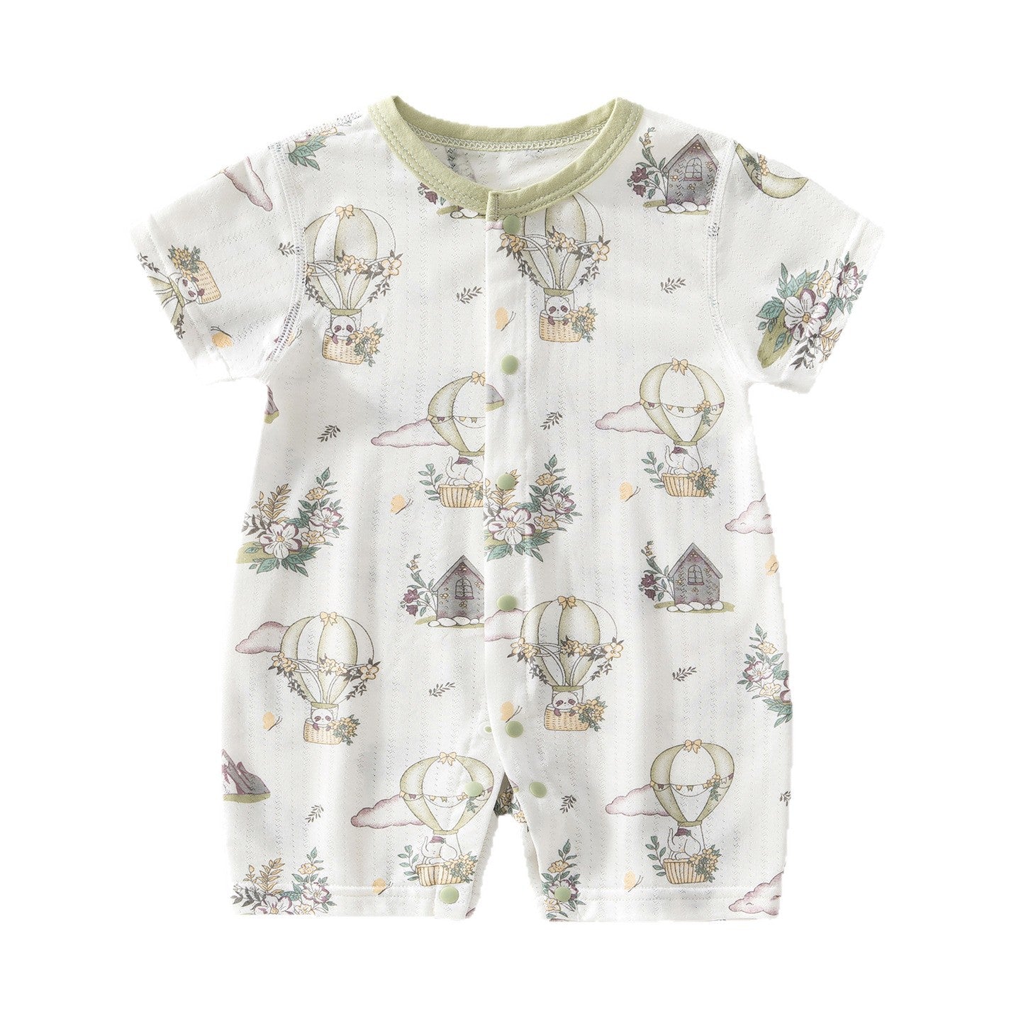 Balloon Adventure Modal Romper – Short Sleeve Snap Bodysuit (0–18M)
