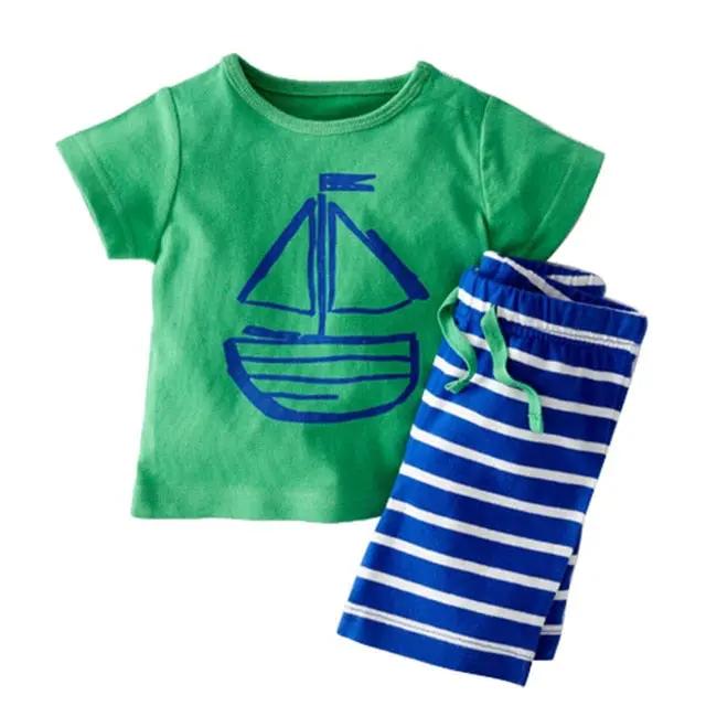 2-Piece Baby Boy Set – Cartoon Cotton T-Shirt & Striped Shorts | Summer Outfit   2 / 12M Mimou Babywear