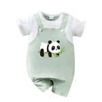 2-Piece Panda Baby Outfit – Summer Short-Sleeve Romper & Suspender Set (0-18M)   12-18M Mimou Babywear