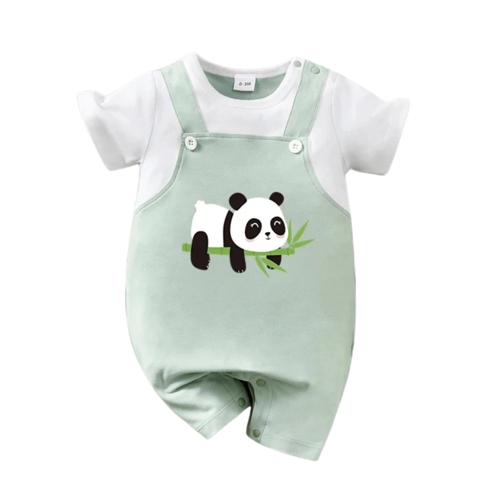 2-Piece Panda Baby Outfit – Summer Short-Sleeve Romper & Suspender Set (0-18M)   12-18M Mimou Babywear