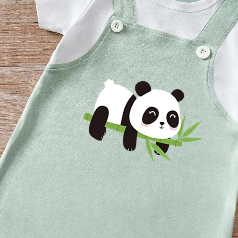 2 - Piece Panda Baby Outfit – Summer Short - Sleeve Romper & Suspender Set (0 - 18M) - Mimou Babywear