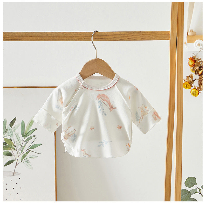 Jungle Animal Print Wrap Top – Newborn Cotton Side-Tie Kimono Shirt