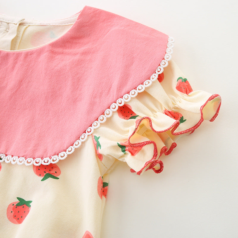 Barboteuse bouffante en mousseline à fleurs champêtres – body à bretelles contrastantes avec fleurs en 3D (0–18 mois)