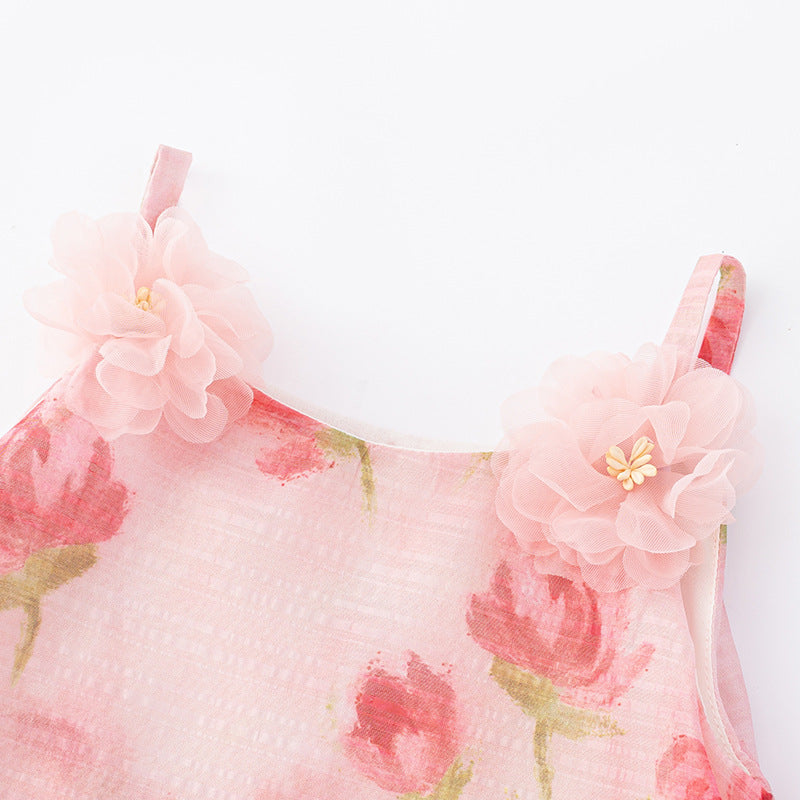 Watercolour Rose Ruffle Dress – Floral Strap Summer Dress (3M–3Y)