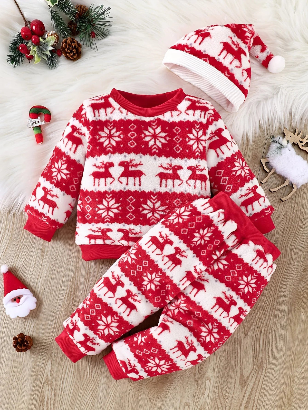 3-Piece Flannel Baby Winter Set – Cozy Christmas Outfit (6-36M)   Red / 2-3Y Mimou Babywear