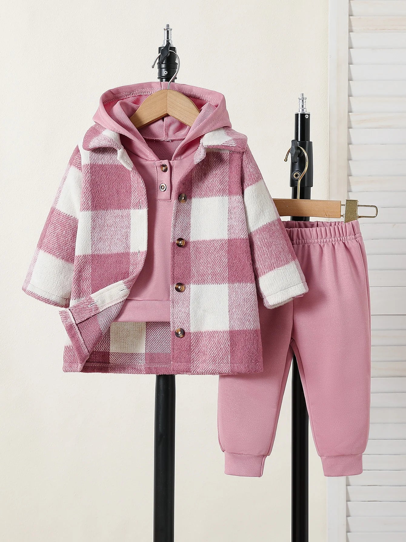 3-Piece Pink Plaid Baby Girl Outfit – Autumn Streetwear Set (6-36M)    Mimou Babywear