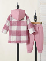 3-Piece Pink Plaid Baby Girl Outfit – Autumn Streetwear Set (6-36M)    Mimou Babywear
