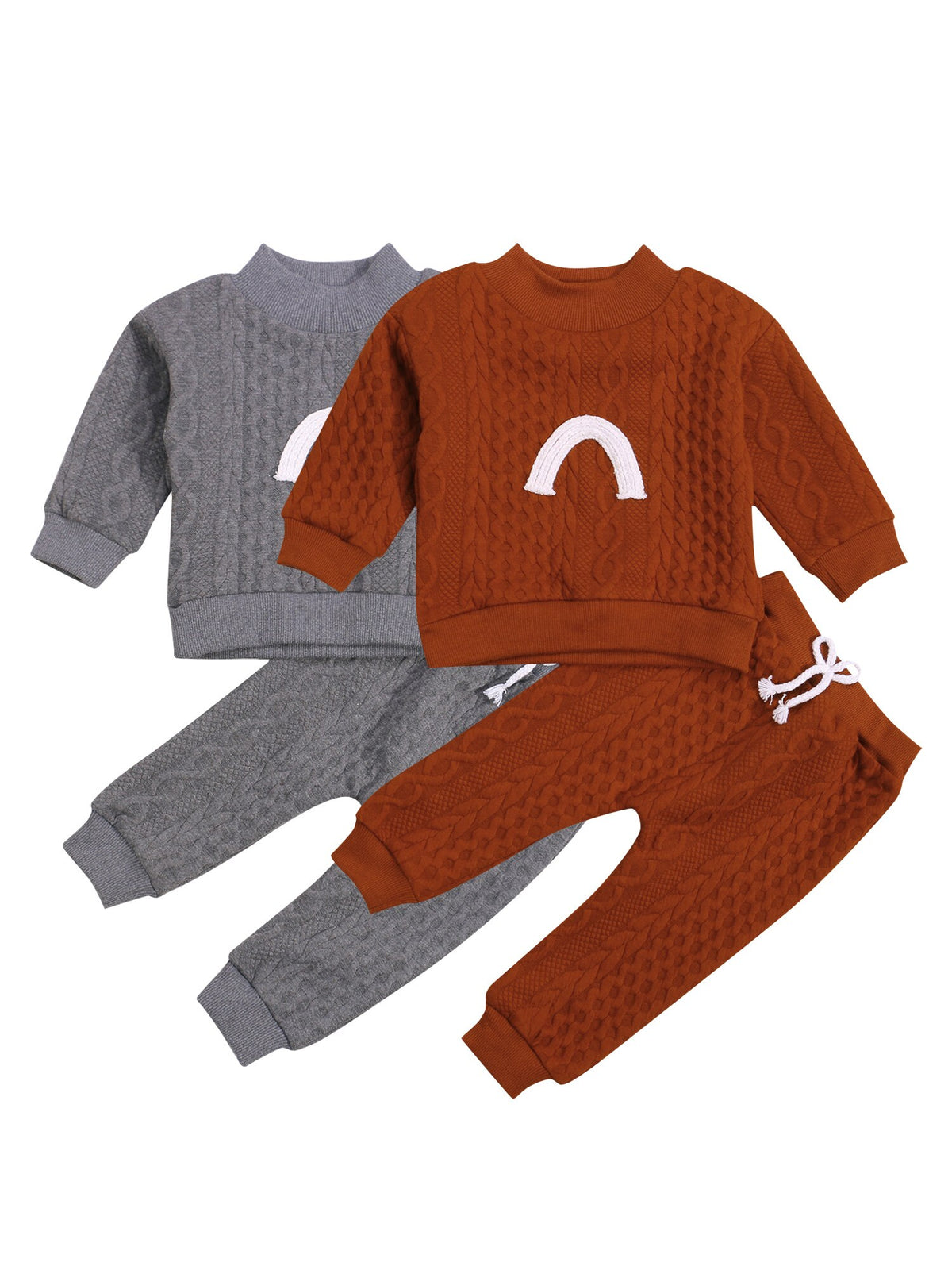 Rainbow Knit Mock Neck Sweater & Jogger Set – Cable Knit Two-Piece Baby Outfit (0–24M)