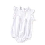 Linen Blend Baby Romper – Solid Color Sleeveless Onesie for Girls 0–2Y | Mimou   White / 90cm Mimou Babywear