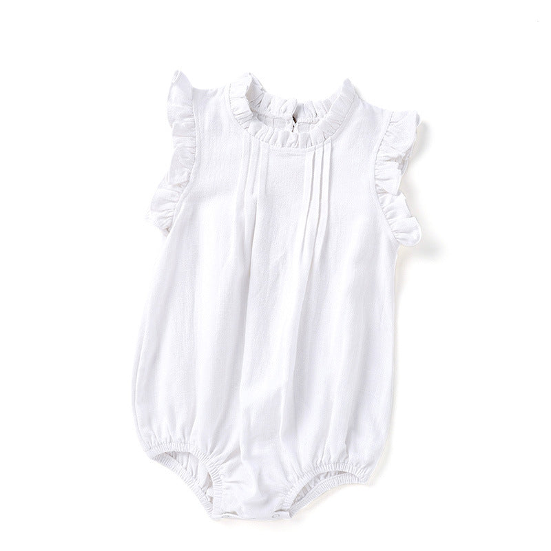 Linen Blend Baby Romper – Solid Color Sleeveless Onesie for Girls 0–2Y | Mimou   White / 90cm Mimou Babywear