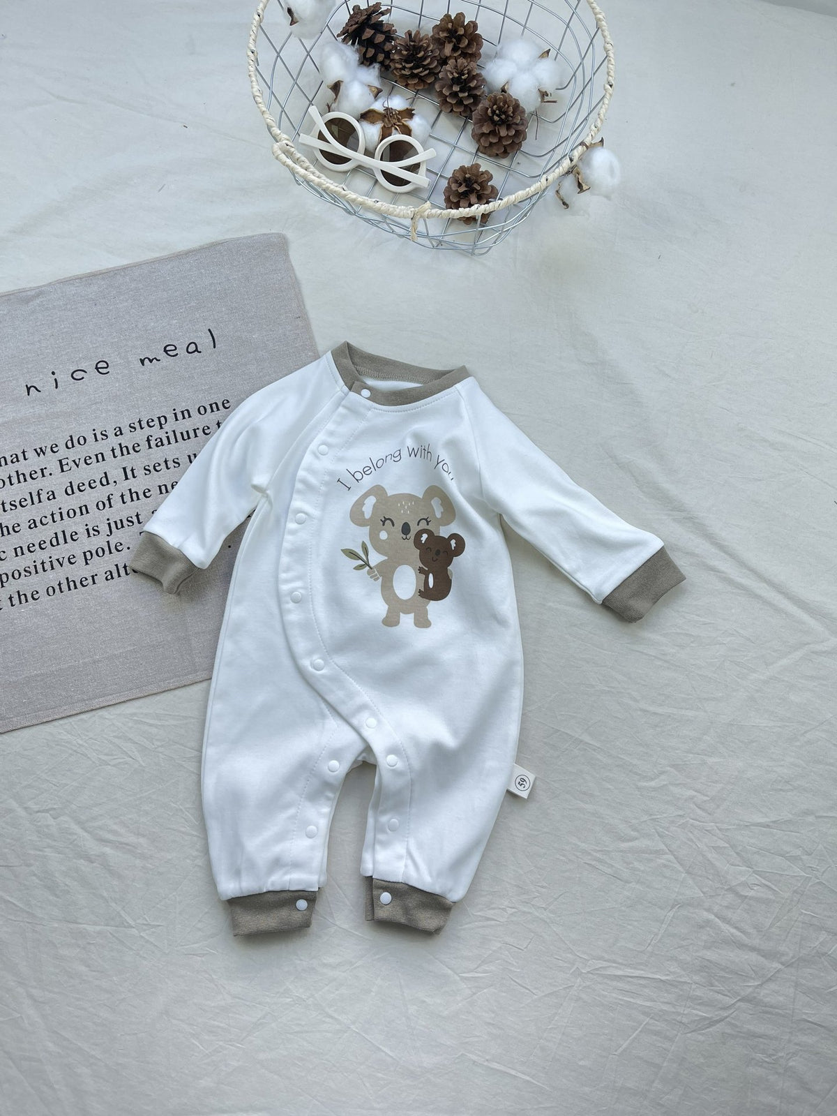 Bear Face & Koala Full-Snap Sleepsuit – Long Sleeve Cotton Romper (0–18M)