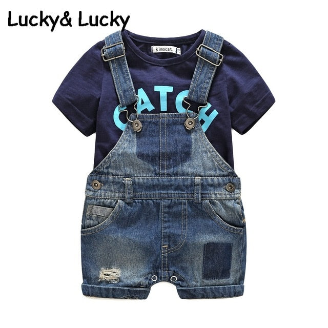 Denim Overall & Cotton T-Shirt Baby Set – Summer Casual Outfit | Mimou    Mimou Babywear