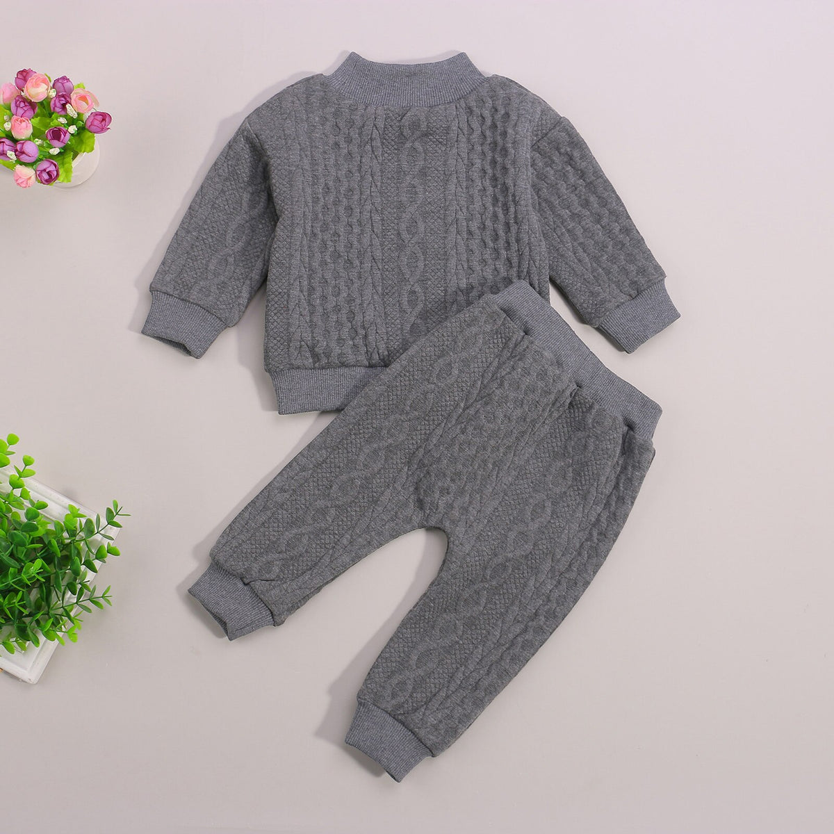Rainbow Knit Mock Neck Sweater & Jogger Set – Cable Knit Two-Piece Baby Outfit (0–24M)