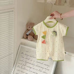 Little Dino Muslin Romper – 3D Dinosaur Short Sleeve Bodysuit (0–18M)    Mimou Babywear