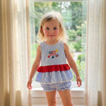 4th of July Baby Girl Outfit – Embroidered Tank Top & Plaid Shorts 2-Piece Set (6–36M)    Mimou Babywear