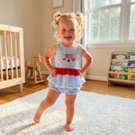 4th of July Baby Girl Outfit – Embroidered Tank Top & Plaid Shorts 2-Piece Set (6–36M)    Mimou Babywear