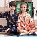 Silky Bear & Leopard Pajama Set – Ice Satin Sleepwear for Toddlers | Mimou    Mimou Babywear