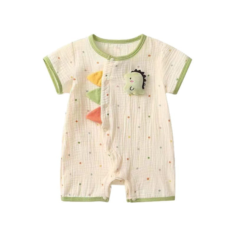 Little Dino Muslin Romper – 3D Dinosaur Short Sleeve Bodysuit (0–18M)    Mimou Babywear