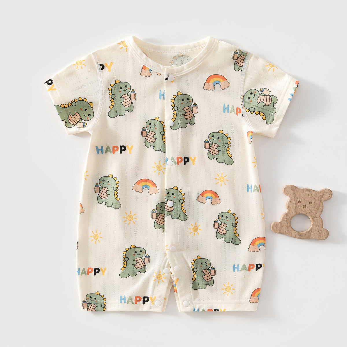 Balloon Adventure Modal Romper – Short Sleeve Snap Bodysuit (0–18M)