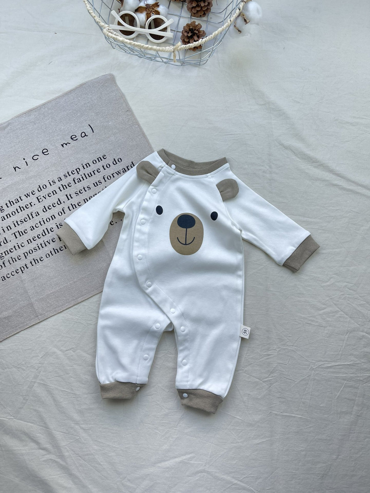 Bear Face & Koala Full-Snap Sleepsuit – Long Sleeve Cotton Romper (0–18M)