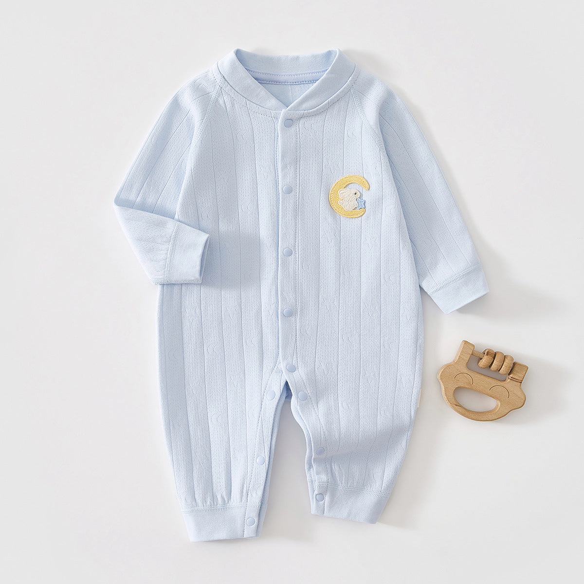 Moon Bunny Sleepsuit – Full-Snap Long Sleeve Cotton Romper (0–18M)
