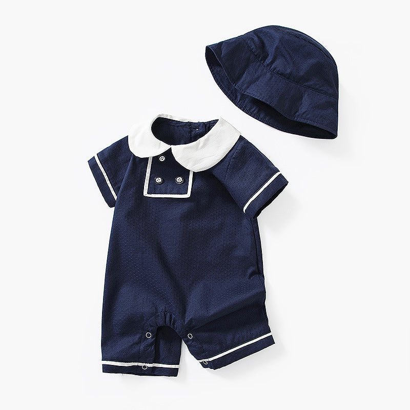 College Style Baby Romper – Cotton Doll Collar Short Sleeve One Piece 0–3Y | Mimou    Mimou Babywear