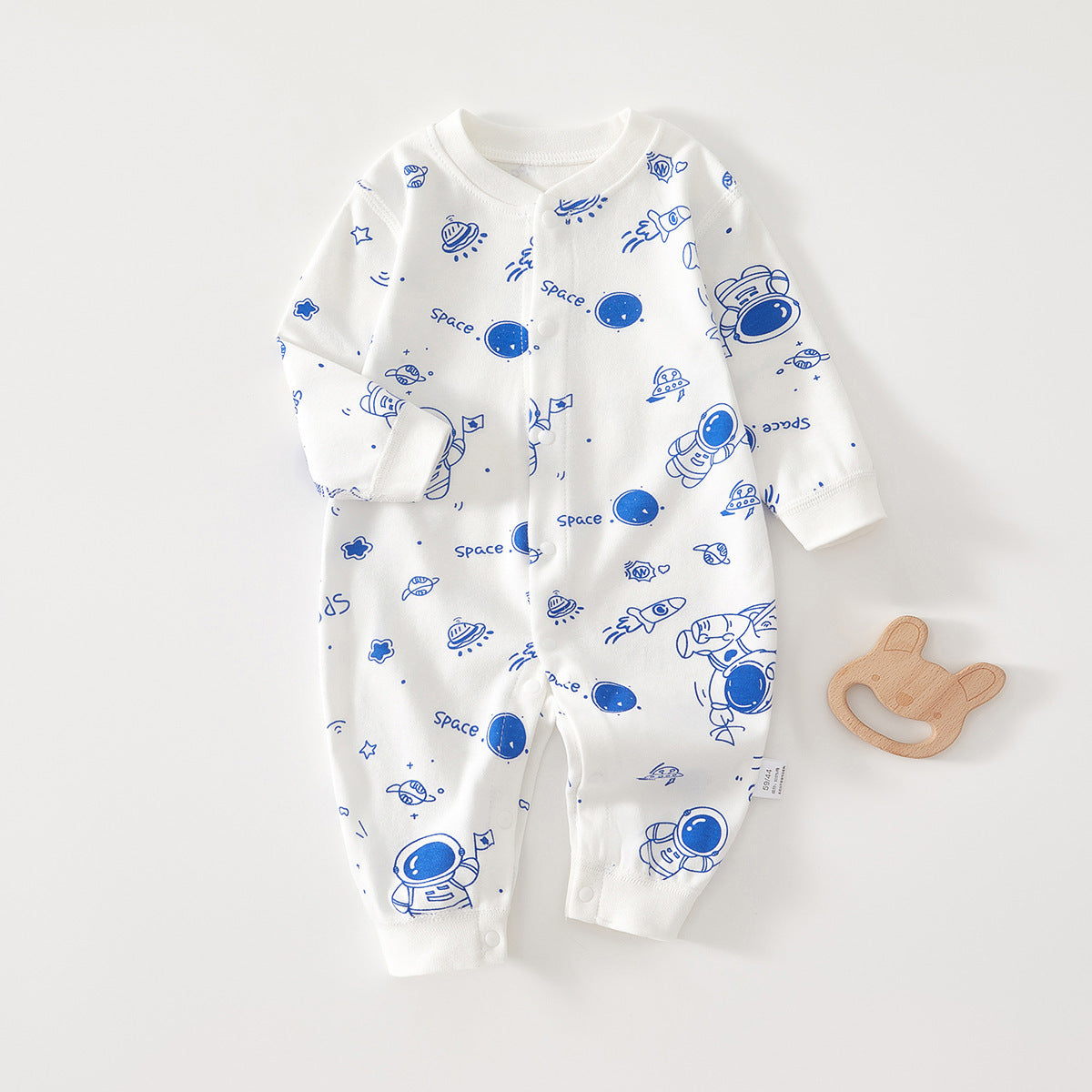 Dino Bear Sunny Day Sleepsuit – Full-Snap Long Sleeve Cotton Romper (0–18M)