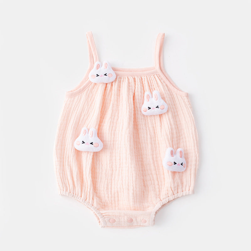 Barboteuse à bulles en mousseline 3D lapin et canard – body sans manches à bretelles (0–18 mois)