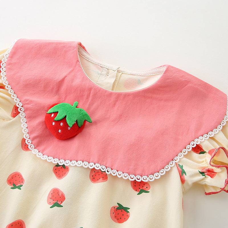 Barboteuse bouffante en mousseline à fleurs champêtres – body à bretelles contrastantes avec fleurs en 3D (0–18 mois)