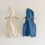 Denim Dungaree Romper & Bonnet Set – Sleeveless Overalls with Matching Hat (0–18M)    Mimou Babywear