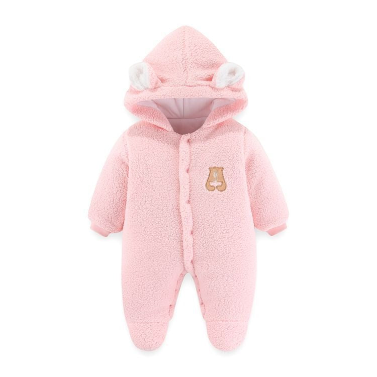 Winter Warm Baby Onesie – Thickened Fleece Hooded Suit for Newborns | Mimou   Pink / 80cm Mimou Babywear