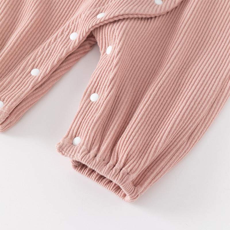 Pink Ribbed Peter Pan Collar Sleepsuit & Bonnet Set – Long Sleeve Snap Romper (0–12M)