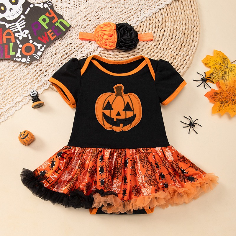 Pumpkin Tutu Romper & Headband Set – Halloween Baby Girl Costume (0–24M)