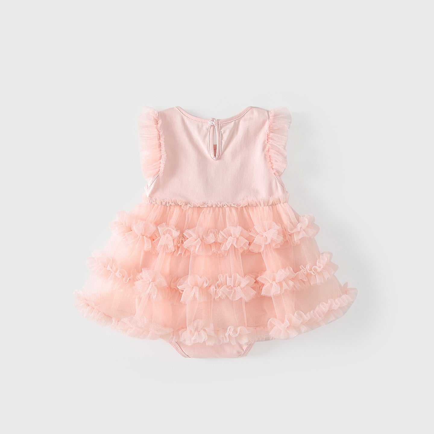 Pink Tulle Flower Romper Dress & Headband Set – Flutter Sleeve Tiered Bodysuit (0–18M)