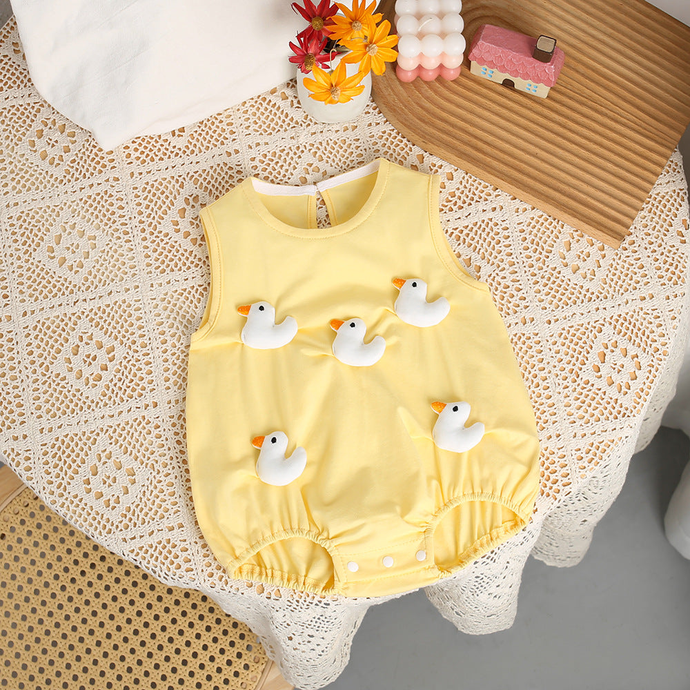 Little Duck 3D Bubble Romper – Sleeveless Snap Bodysuit (0–18M)