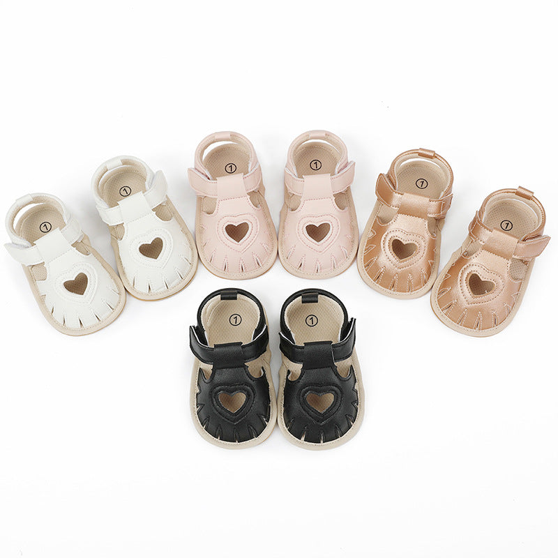 Gold Heart Cutout Tassel Sandals – Soft Sole First Walker Baby Shoes (0–18M)