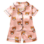 Silky Bear & Leopard Pajama Set – Ice Satin Sleepwear for Toddlers | Mimou    Mimou Babywear