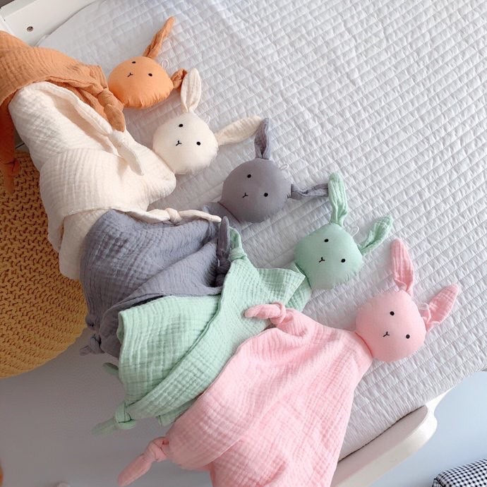 Bunny Muslin Comfort Lovey – Soft Cotton Security Blanket Doll (0M+)